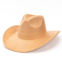 Topi koboi Suede pinggiran lebar uniseks, topi koboi Suede dengan pinggiran lebar, Logo kustom OEM tersedia