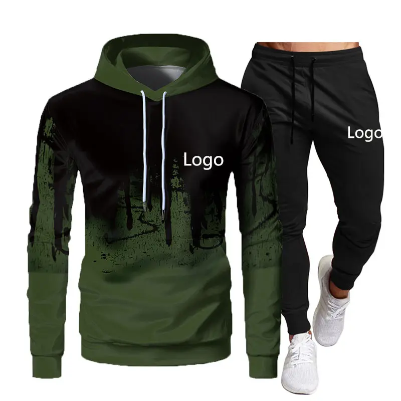 New Arrival Man Solid color long sleeve sports hoodie 3D Jogger Set Two Piece Set Tracksuit Plain Sweatsuit Jogging Suit