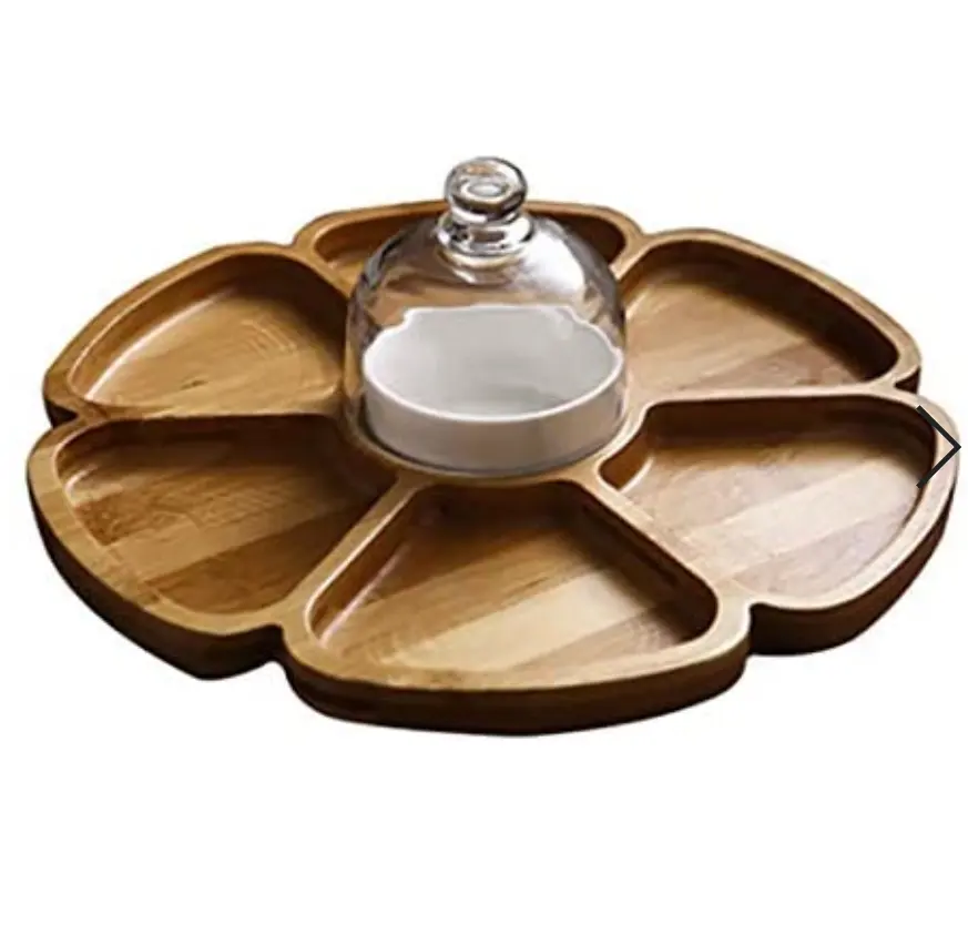 6 Compartment Bamboo Serving Dish Snack Plate Service Tray mit Ceramic Dish