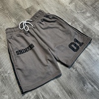 Short personnalisé à taille haute avec strass et rayures sur les côtés Short en coton éponge français sérigraphie déchiré par la sueur Lavage à l'acide Short à cordon pour hommes