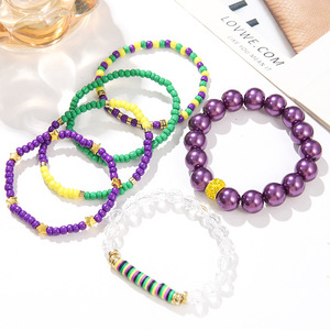 Conjunto de pulseras de cuentas de polímero estilo carnaval, joyería apilable de cuentas de semillas, pulseras multicolor de estilo bohemio para mujer - Product Image 2