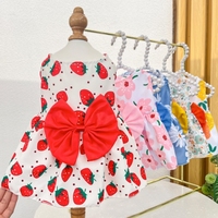 Gaun Hewan Peliharaan Anjing Kucing Lucu Motif Pita Bahan Katun untuk Musim Semi dan Panas, Grosir Pakaian Hewan Peliharaan Model Terbaru