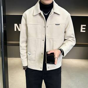 2025 soprabito da uomo in misto lana con risvolto e risvolto rilassato della giacca Casual autunno inverno cappotto di Tweed lungo capispalla - Product Image 1