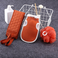 Ebest A3059 – Éponge de bain durable en plastique épaissi, trois pièces, avec serviette longue rayée pour le dos, pour le bain et les toilettes