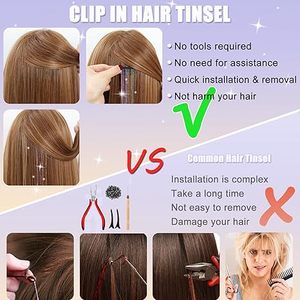 Extensiones de Cabello con Brillo, 12 Piezas, Kit de Extensiones de Cabello con Clip para Niñas, 22 Pulgadas, Brillantes, Relucientes, de Hadas - Product Image 4