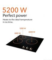 Table de cuisson vitrocéramique encastrable 3 zones 230V 50Hz 5200W avec boutons de commande, verre lisse, verrouillage enfant et minuterie