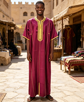 CCY Vente en gros de Thobe marocain pour hommes, tenue islamique brodée pour le Ramadan et l'Aïd, avec tissu brillant TR, longue robe Jubbah Boubou