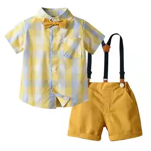 SUM01 Summer Casual Clothing Set Beige Green Print Button Down Shirt Short Sleeve + White Pants for Boys