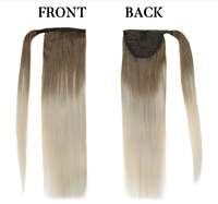 Queue de cheval naturelle 100% cheveux humains bruts Remy vierges, blonde, lisse, double épaisseur, à enrouler, extension de cheveux à clipser