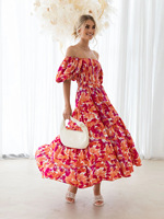 Nouvelle Robe Imprimée à Col Unique et Manches Bouffantes pour Femme, Collection Printemps-Été 2026, Grande Vente