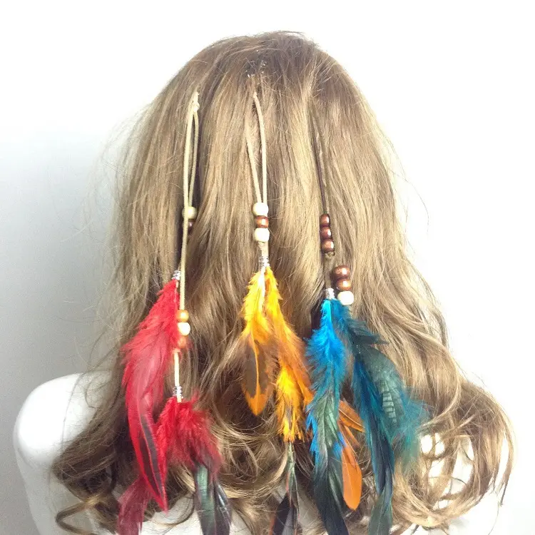 Extensiones de Cabello Hippie bohemio para mujer, con Clip de plumas, peine, horquilla, tocado de plumas indias, accesorios DIY