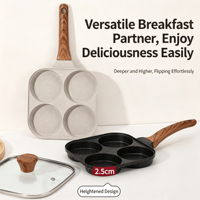 Ensemble de 3 poêles à petit-déjeuner KZR avec quatre trous, construction métallique, compatible gaz et induction, poêle de cuisson écologique pour la maison