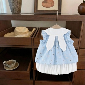 Conjunto de <span class=keywords><strong>Ropa</strong></span> para Bebé Niña con Estampado Floral y Cuello Peter Pan, Sin Mangas, Dos Piezas, Estilo Casual de Verano - Product Image 4