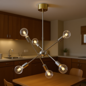 Lustre Sputnik moderne à 6 lumières en chrome, luminaire de plafond doré pour cuisine, salle à manger, couloir, bar, style mi-siècle - Product Image 2