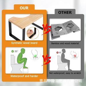 Movable Toilet <b>Stool</b> For Children With Metal Legs Height Adjustable <b>Bathroom</b> Footstool Waterproof Natural Wood Color - Product Image 1