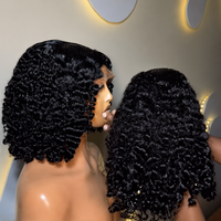 Perruques Courtes Bob Frisées Kinky Pas Chères en Cheveux Humains Naturels Vietnamiens Sans Colle, Perruques Lace Front pour Femmes Noires, Perruques Frontales HD Lace