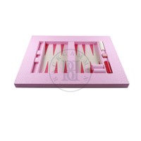 Plateau de backgammon de luxe en cuir gaufré grain d'autruche rose