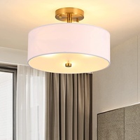Plafonnier LED transfrontalier de style américain avec abat-jour en tissu, IP65, base en fer blanc simple, montage en saillie pour salon et chambre