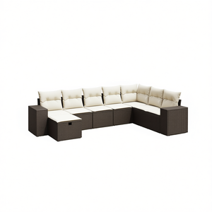 Conjunto de Sofás Modulares Modernos para Jardín, Muebles de Exterior de Ratán Sintético Marrón con Cojines de Espuma de Alta Densidad - Product Image 1