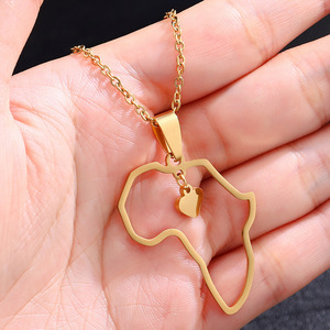 Collar chapado en oro <span class=keywords><strong>de</strong></span> acero inoxidable con <span class=keywords><strong>mapa</strong></span> <span class=keywords><strong>de</strong></span> <span class=keywords><strong>África</strong></span>, joyería, precio al por mayor, <span class=keywords><strong>2022</strong></span> - Product Image 6