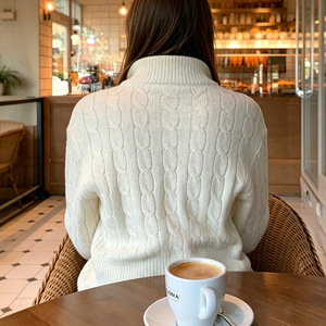 Cardigan da Donna in Lana Cashmere a Maglia Intrecciata <span class=keywords><strong>con</strong></span> Mezza Zip, Maglione Spesso a Costine, Pullover Caldo da Donna - Fornitore - Product Image 2