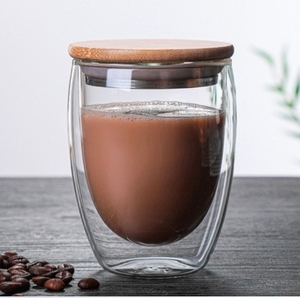 Verrerie de cuisine tasses à café avec couvercle en bambou tasses à thé transparentes isolées à double paroi 12 OZ avec main pour cappuccino/latte/café - Product Image 3