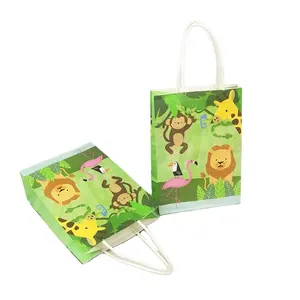 Verde simpatico animale bambino festa di compleanno Custom packaging forniture Low MOQ vendita all'ingrosso Kraft anime regalo sacchetto pieno