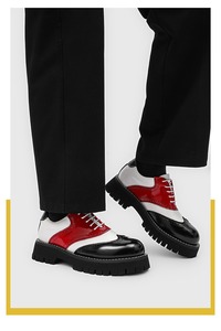 Chaussures Oxford <span class=keywords><strong>Homme</strong></span> Bicolores Rouge <span class=keywords><strong>Blanc</strong></span> Noir, Style Brogue Wingtip, Semelle Plateforme Épaisse, en Cuir PU Verni Brillant, Décontractées Type Derby - Product Image 6