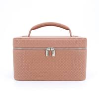 Élégante trousse de maquillage en PU gaufré rose poudré |   Étui de voyage de luxe romantique à texture tissée, Nouvelle collection 2026