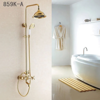 WANFAN 859 Robinets de bain et de douche mitigeur mural 3 poignées Ensemble de douche à effet pluie en laiton Robinet de douche à effet pluie