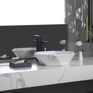Vasque hexagonale de salle de bain, lavabo en céramique mince, lavabo artistique pour lavage des mains - Product Image 2
