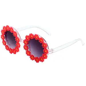 2024 New Sun Flower Children's Sunglasses Cute Baby Comfortable Bright Sunglasses Round Frame Flower Petal Glasses