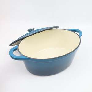 หม้อต้มปลาเหล็กหล่อเคลือบขนาด31ซม. คลาสสิกเครื่องครัวโลหะทรงรีใช้กับเครื่องล้างจานและเตาอบหม้อซุปและสต็อกที่ปลอดภัย - Product Image 3