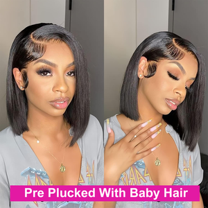 วิกผมบ๊อบสั้นสีดำธรรมชาติแบบขายส่ง เกรด 12A <span class=keywords><strong>ผม</strong></span>แท้บราซิลแบบ Double Drawn  วิกผมบ๊อบตรงแบบ HD Glueless 5x5 Closure - Product Image 5