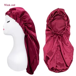 Wholesale Soft Long Tail Satin Sleep Cap For Women Braids Long Hair Adjustable Silk Slap Clasped Bonnet