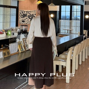 แฮปปี้ พลัส เอ ไลน์กระโปรงมิดิถักไซส์ใหญ่เอวสูงสีน้ำตาลสีทึบแฟชั่นฤดูใบไม้ร่วงของผู้หญิง N9414 - Product Image 5