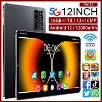 Tablet Educativa Android Pro 14 de 12 Pulgadas con Doble SIM, Procesador MTK, 16GB+1TB de Almacenamiento, Función de Llamadas Telefónicas, Entretenimiento, Nueva