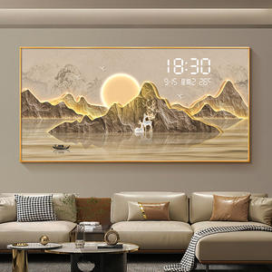 Restaurante decoración pantalla <span class=keywords><strong>Digital</strong></span> reloj electrónico cristal porcelana diamante pintura con luces LED pintura HD pared arte reloj - Product Image 5