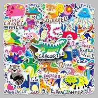 Pegatinas Originales de Animales de Dibujos Animados para Niños, Calcomanías Impermeables Educativas en Inglés para Álbumes de Recortes, Cuadernos y Laptops