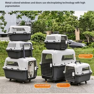 Cage de <span class=keywords><strong>transport</strong></span> pour animaux de compagnie, approuvée par les compagnies aériennes, <span class=keywords><strong>en</strong></span> plastique, carrée, respirante, portable, avec bouton, pour petits animaux - Product Image 4