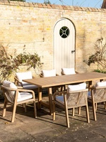 Ensemble de table et de chaises de salle à manger en teck et rotin massif, moderne et durable, pour jardin, cour, terrasse, balcon