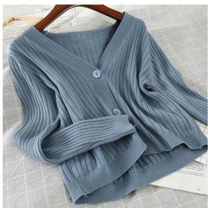 Autumn New Outfit Gentle Style Short Loose V-neck Sweater Coat Knitted Sweater Cardigan Women's <strong>Top</strong> - Product Image 1