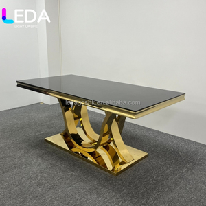 Table de banquet rectangulaire en verre trempé LEDA, luxe moderne, or, écologique, durable, pour mariage, hôtel, événements en plein air - Product Image 1