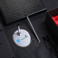 Escritorio de mesa de hotel promocional, soporte de Metal plateado/dorado, bolígrafo, bolígrafo de banco con soporte giratorio