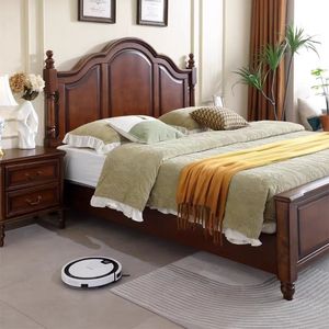 Cama de Madera Maciza Estilo Americano de 1.8m, Cama Doble con Almacenamiento, Muebles para Recámara Principal, Diseño Rústico de Madera de Caucho - Product Image 4