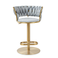 Chaises de bar pivotantes à 360 degrés en velours gris et cuir, style nordique moderne de luxe, avec pieds en métal, pour cuisine (vente en gros)