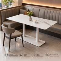 Table de salle à manger rectangulaire en pierre frittée avec base à double piétement, mobilier de restaurant robuste pour hôtel et cantine