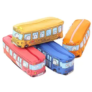 De Nieuwe Creatieve Hoge Capaciteit Bus Rits Canvas Etui Voor Schoolstudent Cartoon Bus Serie Etui