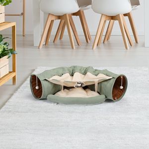 Cama Telescópica para Gatos con Túnel Acolchado, Cama Redonda para Perros de Interior Color Verde Matcha con Pelotas de Juguete, Lavable a Mano, Fibra de Poliéster, Tela Oxford - Product Image 3