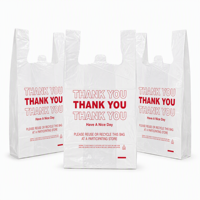 Sacs T-shirt en PEHD recyclables, imperméables, blancs et rouges, imprimés 'Thank You Have Nice Day', avec poignée gilet pour courses et caisse
